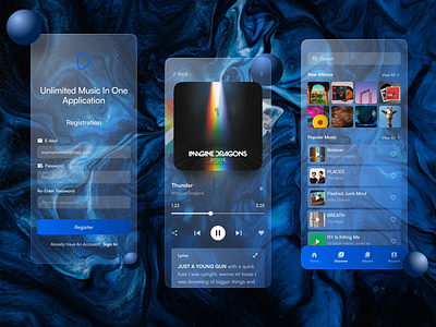 Music Player Mobile Application in Glassmorphism Style after effects app clean concept design figma glassmorphism mobile mobile application motion music navigaiton player product design re design ui ui design user experience user interface ux