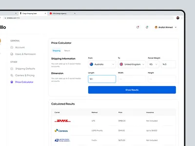 Cargo Delivery Saas - Price Calculator calculator cargo cargo delivery carriers delivery logistic service logistics minimal package delivery pricing saas saas app saas application shipping management shipping management saas ui user experience ux web web app