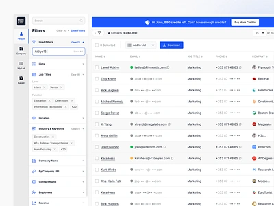 Filters for B2B Data Platform | Bookyourdata accordion company data design filter filters layout linkedin list minimal people data profile sidebar table ui user ux work