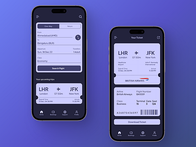 Flight booking page and ticket page booking app ui uiux ux