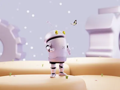 Little Robot 3D 3d art blender butterfly cartoon character cute design illustration isometric little render robot