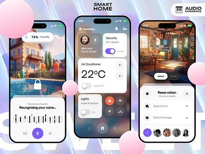 Smart Home App — Animation (w/Audio Experience) 3d ai animation app audio booking generate home house loop midjourney minimal popular reservation security smart smathouse ui ux voice