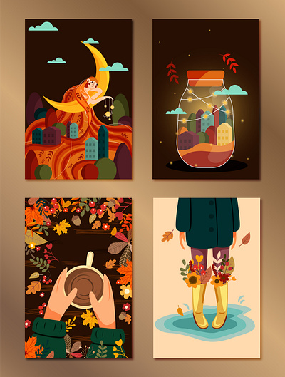 autumn illustrations design flat illustration postcard vector