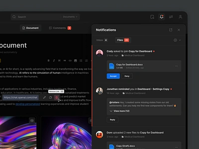 Notifications 🔔 - Text Editor 3d ai animation app chat clean dark desktop digital gpt graphic mobile modal modern notification text editor theme ui ux web