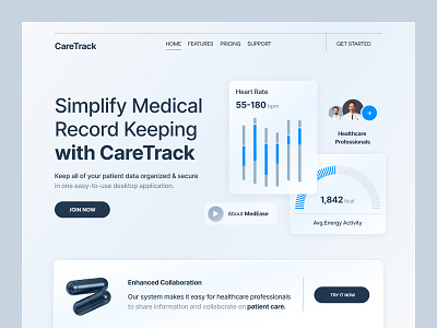 CareTrack - Medical Record System bold design doctor health interface landing page medical medicine ui ui design uiux ux web web design