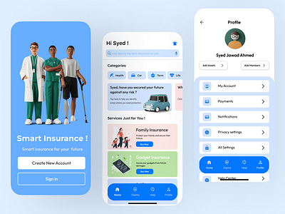 Insurance App with Personalized Coverage : UI Challenge 3d animation app branding design graphic design illustration logo motion graphics ui userinterface ux vector