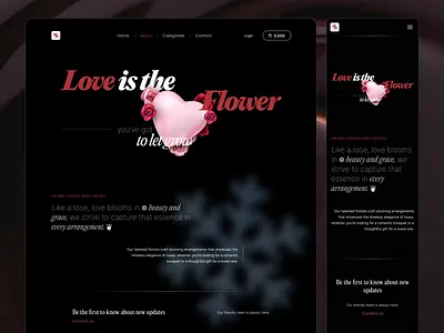 Flowers Shop - Landing page concept clean daily ui dark darkmode darktheme flowers shop landing page lover product design responsive design roses typography ui ux web design