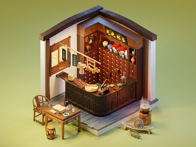 Light of Apricot Grove 3d 3d art 3dmodeling ancient ancientchina animation b3d blender china chinese chinesemedicine diorama drugstore herbalmedicine illustration isometric modeling pharmacy render traditional