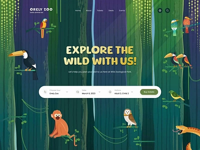 Zoo Landing Page Animation 🦧 animals animation bird booking custom dashboard design desktop fish forest green header illustration landing page ocean orely testimonial ui website zoo