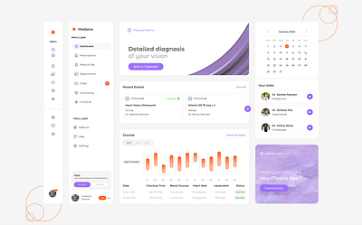 Mediplus Dashboard clinic dashboard design doctor graph health medical medicine menu minimalist purple section specialist ui ux