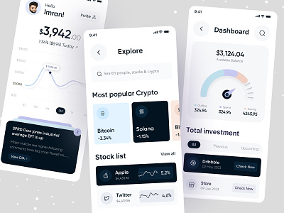 Investment App UI app banking clean creative design exchange finance finance management invest invest apps investment apps ios app minimal mobile mobile app design mobile ui money ofspace transaction ui