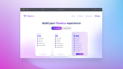Flawless - Pricing page app design desktop interface landing minimal modern ui plans pricing product saas ui ux web website design