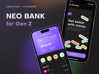 Bank App | UI Concept | Case study account app bank branding case study checking account dark mode gen z mobile neobank profile transfer ui welcome screen