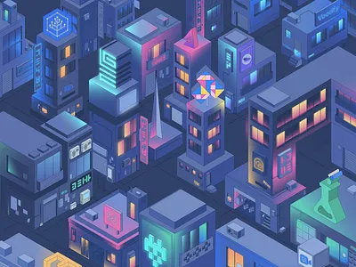 Protocity branding city colors cyberpunk illustration neons pattern vector