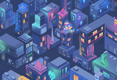 Protocity branding city colors cyberpunk illustration neons pattern vector