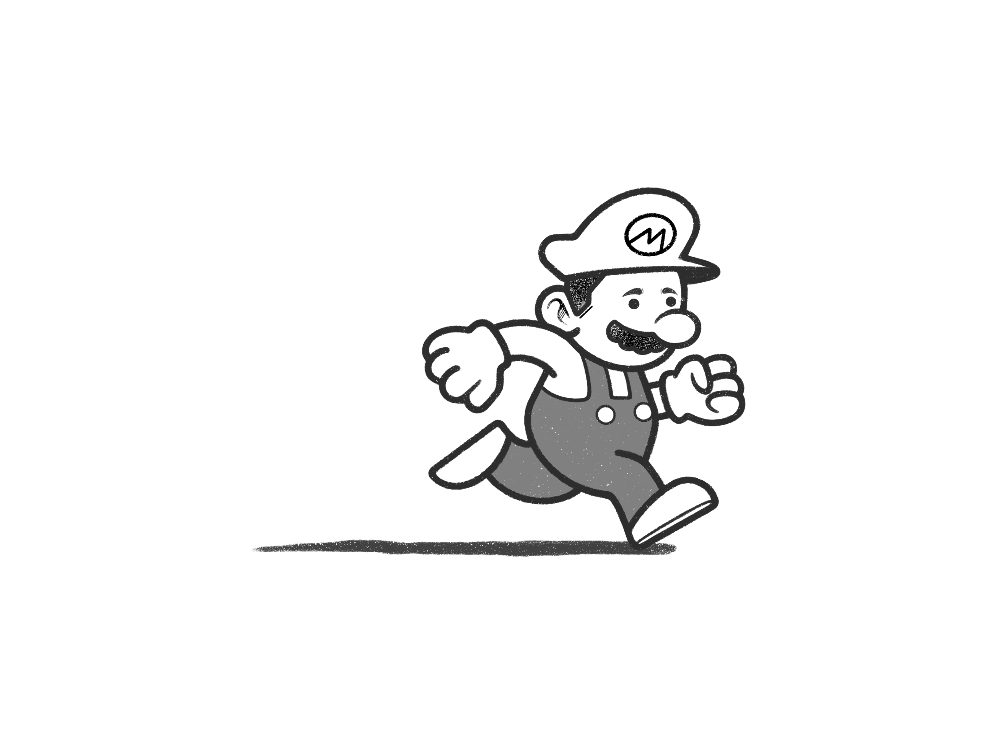 it's mario time! black and white cartoon character character design comic design drawing fanart game illustration ipad pro line mario minimal monochrome nintendo procreate simple