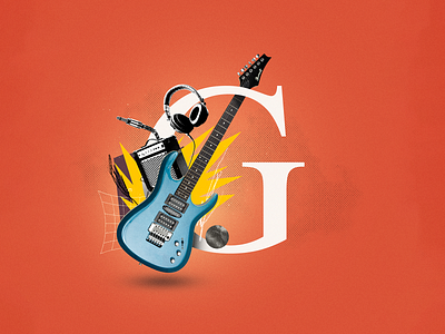 G - Guitar 36days 36daysoftype collage collage art collage digital collage maker collageart design flame g graphic graphicdesign guitar headphone illustration letter music rock type typography