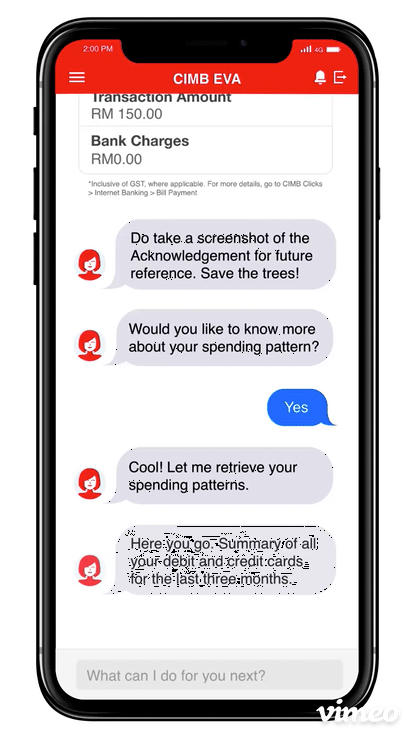 CIMB EVA Chatbot prototype bankingapp ui