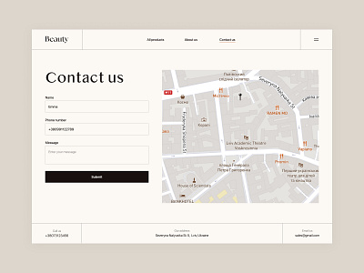 Contact Us Form - Beauty beauty contact us contacts design form map open menu single page site ui ux web design