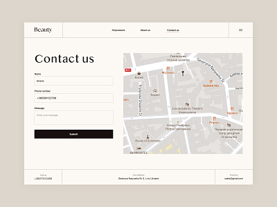 Contact Us Form - Beauty contact us design form map open menu single page site ui ux web design