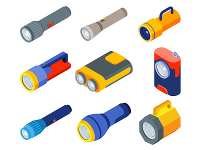 Flashlights Torches Isometric Icons design flashlight flashlight icon flashlight torch flashlight vector free download free icon free vector freebie graphic design icon set icons download illustration illustrator vector vector design vector download vector icon
