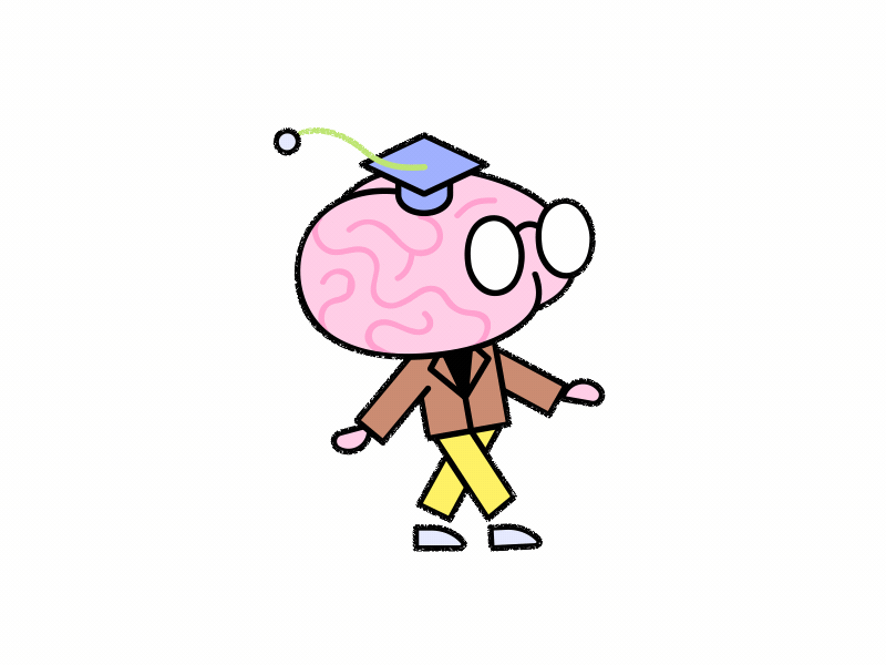 Brainer brain character education glasses graduation loop professor suit walkcycle