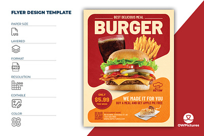 Restaurant Flyer Template burger business cafe design fast flyer food illustration leaflet logo poster steak