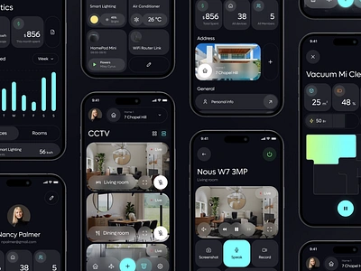 Smart Home | App Design 🏠💡 app camera camera app cctv chart dark mode home home automation house mi home profile remote control security app security camera smart smart app smart home smart home app user profile