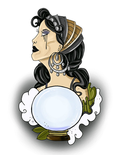 Gypsy. circus crystal ball design digital digitalart drawing face female flash fortune gypsy tattoo woman