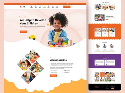 kidster-kindergarten landing page child care clean colors cre design graphic design kindergarten landing landing page montessori motion motion graphics ui uiux web website