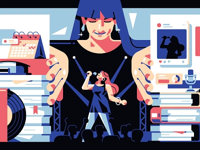 Müürileht - Female music managers in Estonia article concert editorial financial flat geometric illustration magazine manager music paper singer social