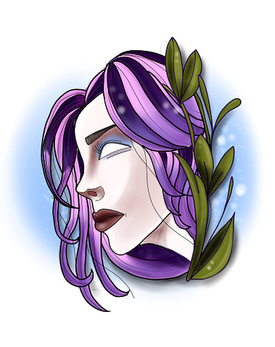 Purple Hair. design digital digitalart drawing face flash floral lady leaves nature pretty purple hair tattoo woman