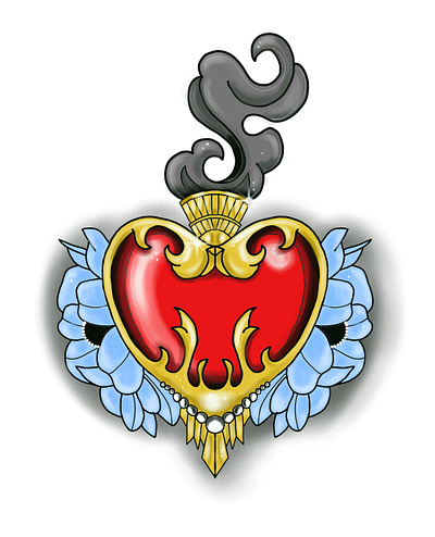 Sacred Heart. crystal design digital digitalart drawing flash floral flowers gem heart sacred heart smoke tattoo