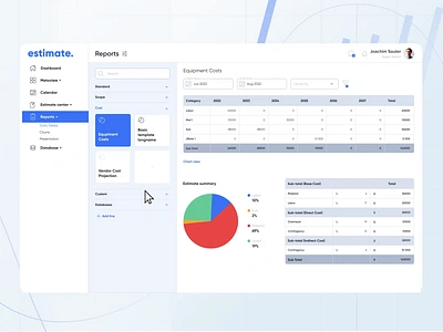 Cost estimation platform animation chart dashnoard design estimate forecasr graph graphic design motion motion graphics spreadsheet tablet ui ux