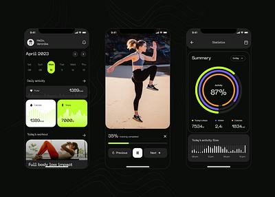Activity tracker calendar card chart dashboard design fitness health mobile app sport tracker ui ux website