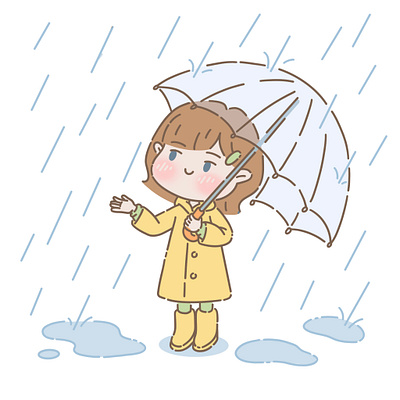 Rainy day 2d cartoon character characterdesign children cute illustration rain umbrella weather
