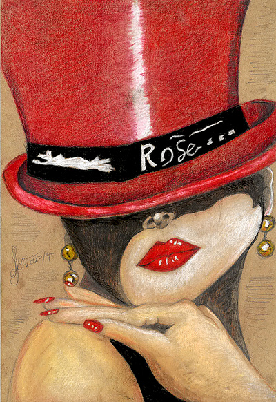 TOPHAT art artist beauty design drawing graphite pencil illustration red hat rose sketch tophat wine