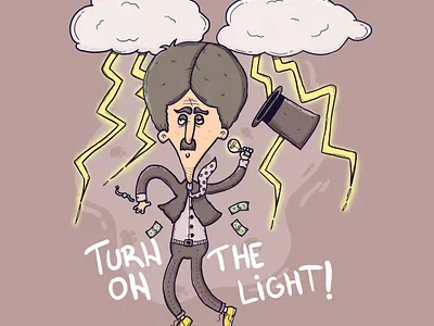 Nikola Tesla 2d animation branding cartoon character design funny illustration illustrator light nikola tesla ui vector