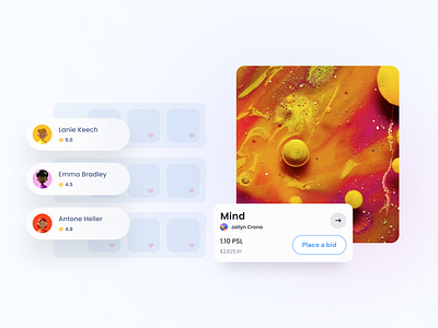 Place a bid arrow bid btn button card clean design desktop floor hover illustration muzli next nft sergushkin state thumbnail ui ux web