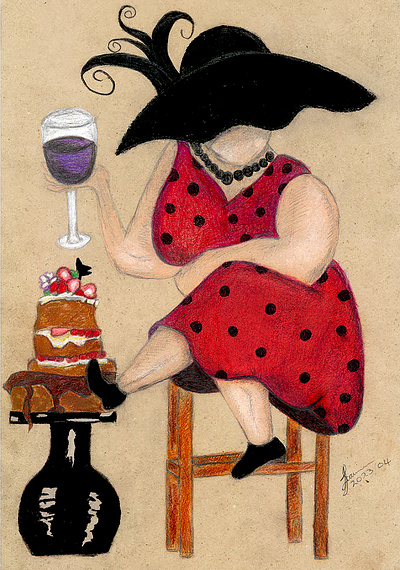 TEA PARTY art artist cake drawing graphite pencil illustration sketch tea party wine