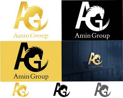Golden A G horse logo | Amin Group ag logo ag mockup black and white logo g horse logo golden horse logo horse logo logo presentation mockup yellow logo
