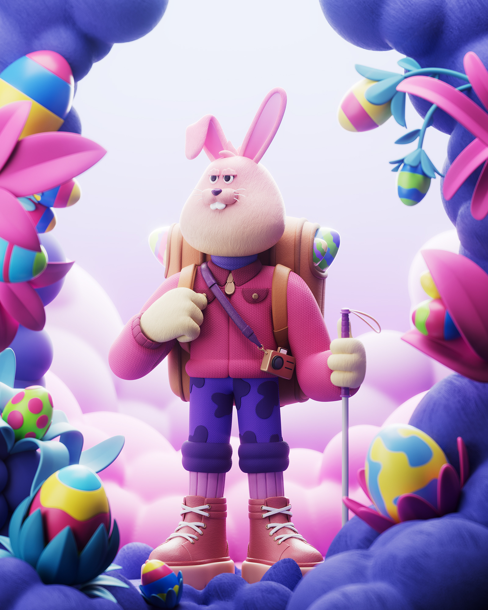 Easter Bunny 3d 3d illustration bright bunny character character design cinema4d colour cute design egg environment fun illustration pink