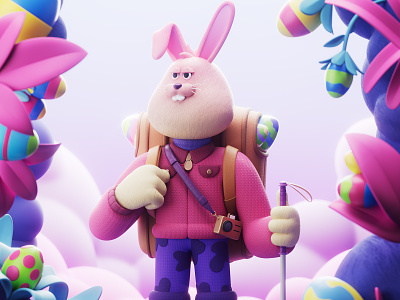 Easter Bunny 3d 3d illustration bright bunny character character design cinema4d colour cute design egg environment fun illustration pink