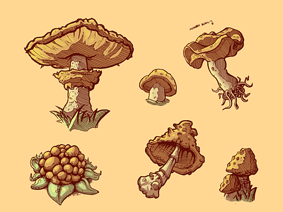 MUSHROOMS cartoon cartoon illustration cartooning character design concept art design digital art illustration mushrooms nature art procreate shrooms