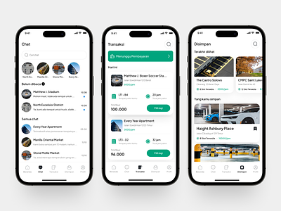 Parkings - The Menus (Chat, Transaction, Saved) app design application bookmark chat clean design emir abiyyu history ios messages mobile app mobile design nija works place saved transaction ui uidesign ux