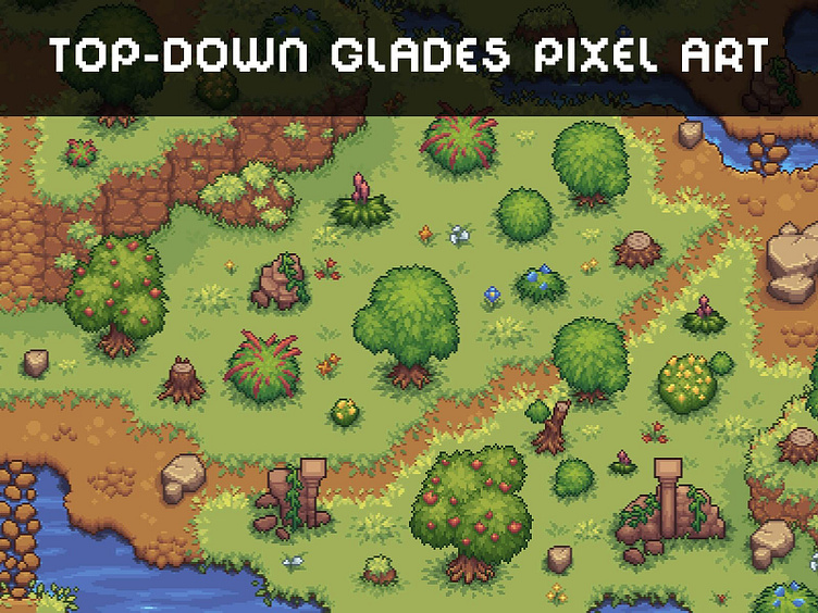Grassland Top Down Tileset Pixel Art by 2D Game Assets on Dribbble