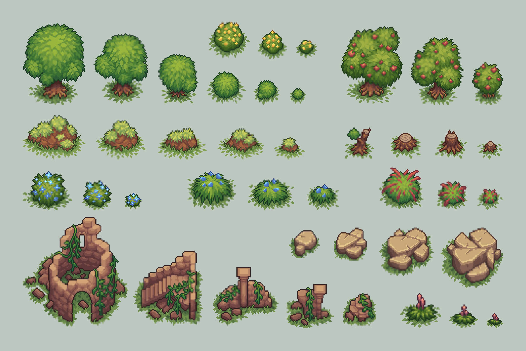 Grassland Top Down Tileset Pixel Art by 2D Game Assets on Dribbble