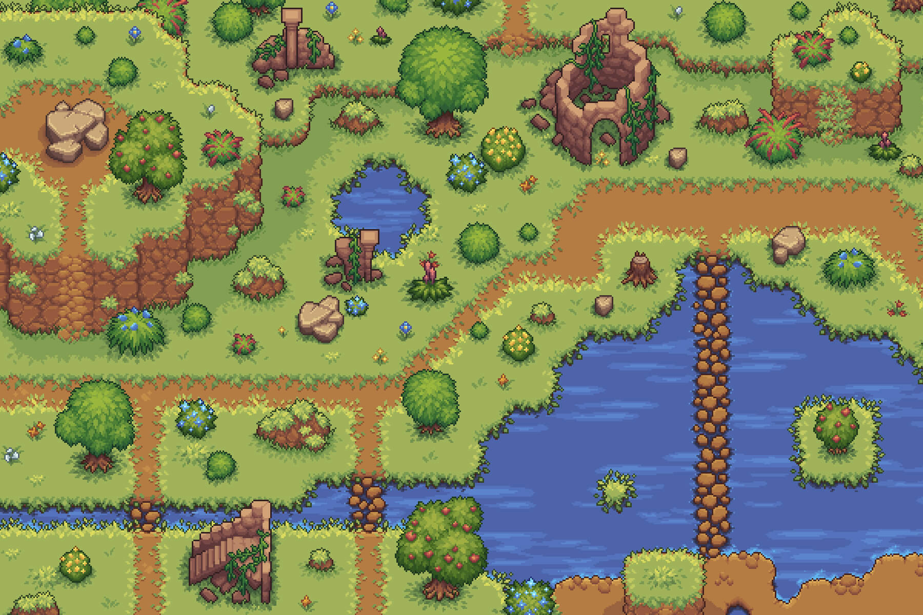 Grassland Top Down Tileset Pixel Art by 2D Game Assets on Dribbble