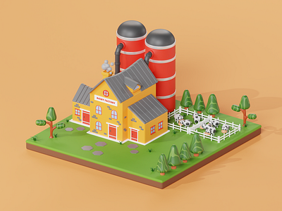 Dairy Processing Factory - 3D Illustration 3d 3d art 3d icon 3d illustration 3danimation animation blender 3d factory farm isometric loop motion graphics ui uiux web design