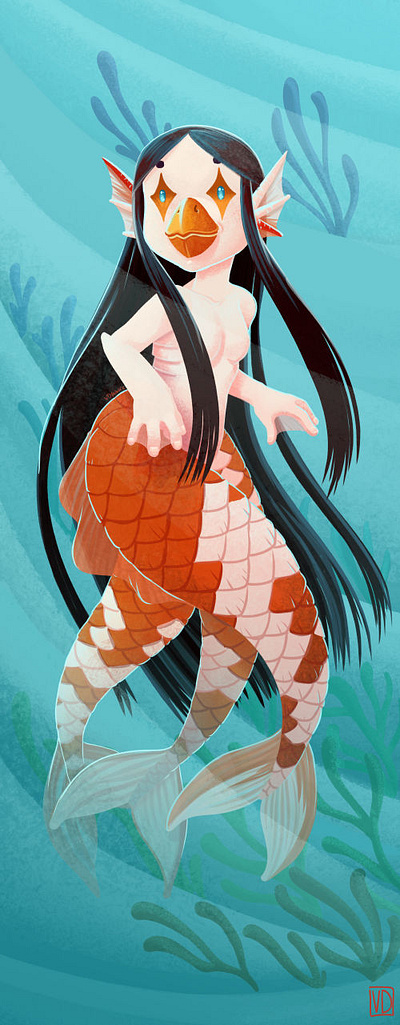 Amabie-Kakemono amabie character design clip studio paint illustration japanese creature mermaid